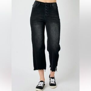 Judy Blue High Waist Button Fly Destroy Raw Hem Wide Leg Denim Jeans 16W